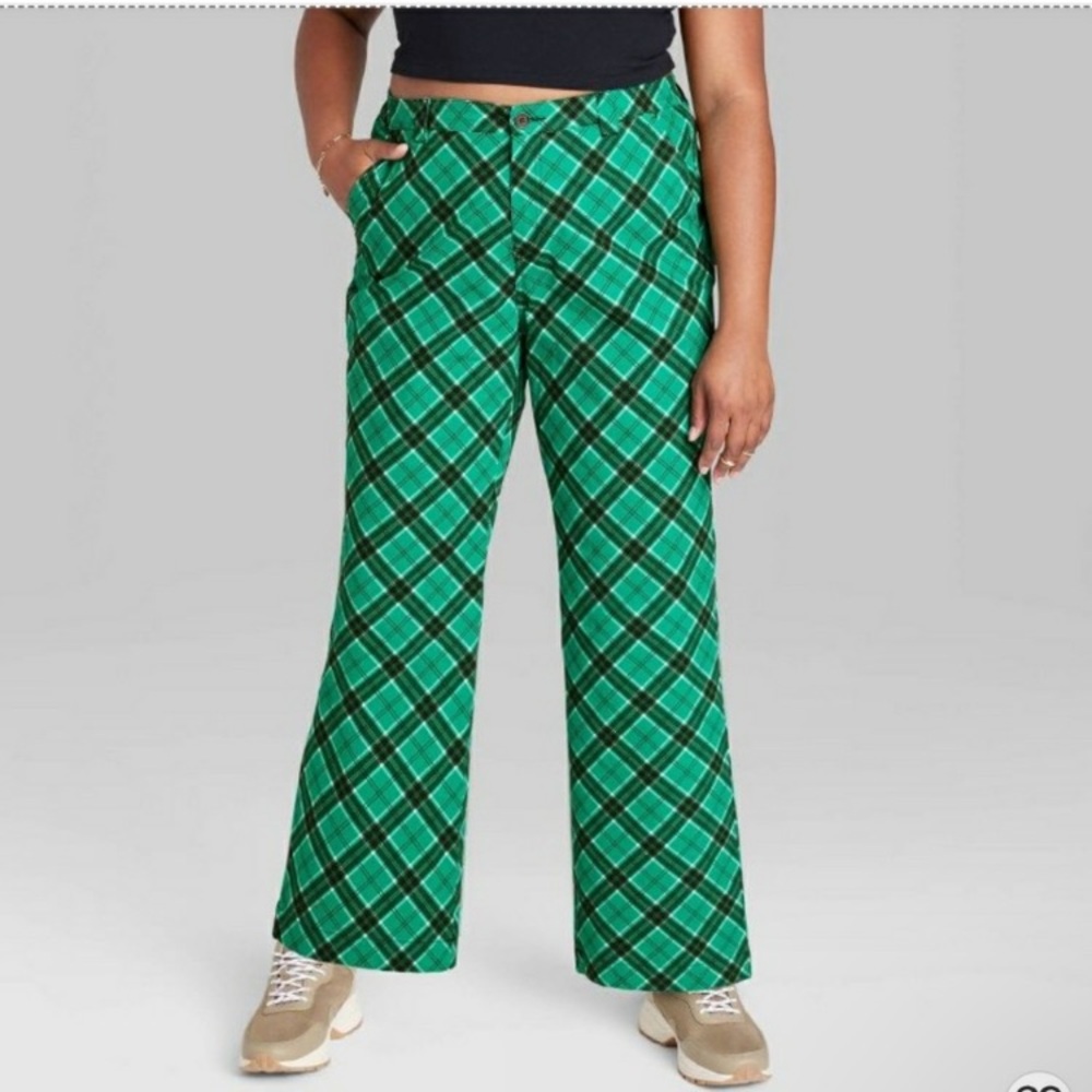 Wild Fable Low-Rise Flare Chino Pants  Emerald Green Plaid Chino pants